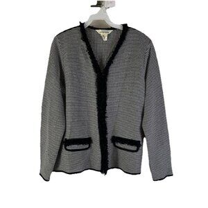 Exclusively MISOOK Houndstooth Fringe Acrylic Knit Blazer Jacket